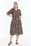 Colorful Pink Shawl Pattern Short Sleeve Viscose Summer Mother Dress