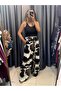 Brown Patterned Trousers Elastic Waist Palazzo Trousers - 4