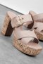 Mute Women's Belt Buckle Detailed Cross Strap Heeled Slippers-Cream - 3