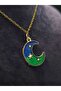 Moon Star Design Double Color Enamel Processing Yellow Color Plated Sky Space Style Steel Necklace - 5