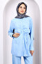 Baby Blue Front Draped Tunic Pants Set - 3
