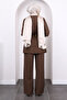 Brown Front Draped Tunic Pants Suit - 4