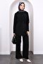 Black Front Draped Tunic Trouser Suit