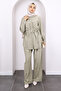 Khaki Front Draped Tunic Trouser Suit - 2