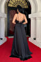 Satin Fabric Back Lace-up Evening Dress - BLACK - 5