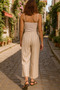 Beige Muslin Women's Trousers with Striped Pockets - 2