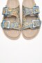 Milana Blue Patterned Genuine Leather Buckle Double Strap Women's Slippers - 2