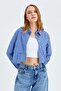 4479 Women's Striped Crop Shirt Dark Blue