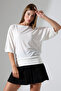 Zaria Women's Openwork Jacquard Comfortable Fit Bat Sleeve Blouse Top & Combed Cotton Blouse - Ecru