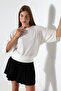 Zaria Women's Openwork Jacquard Comfortable Fit Bat Sleeve Blouse Top & Combed Cotton Blouse - Ecru - 6