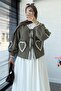 Heart Form Stitched Muslin Tie Kimono -Khaki - 3