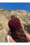 Burgundy Colored Sequin Knitted Crochet Hat, Patterned Cap - 3