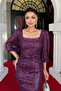 Sequin Fabric Knot Detailed Evening Dress - Eggplant Purple - 3