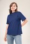 Stand Collar 100% Organic Cotton Women's Indigo Light Navy Basic Ribbed Knitted T-Shirt Half Fisherman - 3