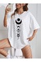 Moon Sun T-Shirt - White Printed Oversize Crew Neck Short Sleeve T-Shirt - 4
