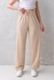 Women's Beige High Waist Elastic Waist Lace up Stretchy Wide Leg Palazzo Wrinkle Women's Trousers - 6