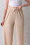 Women's Beige High Waist Elastic Waist Lace up Stretchy Wide Leg Palazzo Wrinkle Women's Trousers - 2