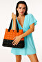 Women's Beach Bag Orange Black Inflatable Shoulder Bag Plj06 - 2