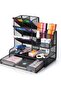 Mesh Desk Organizer with Drawer and 12 Compartments Office Home School Supplies Stationery Holder