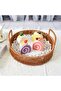 3PCS Hand-Woven Round Rattan Serving Tray with Handles Rustic Basket for Bread Coffee & Dining - 8