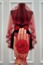 Red Bridal Veil Set with Glass Beads and Pearls, Henna Night Veil Face Cover Set 6 Pieces - 7
