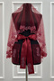 Burgundy Bridal Veil Set, Glass Beads and Pearls, Henna Night Veil Face Cover Set 6 Piece - 3