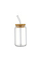 3pcs Glass Mason Jars,Drinking Glass with Bamboo Lids and Glass Straw- Glass Tumbler,500ml - 3