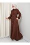 Women's Pocket Detailed Buttoned Belted Brown Linen Dress - 3