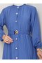 Women's Waist Belted Button Detailed Strawberry Fabric Blue Dress - 4