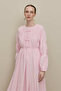 Gathered Detailed Piping Tied Dress Pink - 5