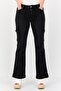 Women Flare Fit Washed Stretchable Cargo Jeans, Black