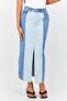 Women Two Tone Washed Denim Maxi Skirt, Multicolor