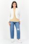 Women Split Neck Textured Cardigan, Ivory - 2