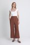 Coffee High Waist Front Pleat Detail Cotton Wide Leg Pants 8014A - 3