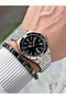Silver Color Steel Case Cord Original Men's Wrist Watch + Bracelet - 2