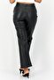 Women Regular Fit Leather Pants, Black - 3