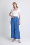 Indigo High Waist Front Pleat Detail Cotton Wide Leg Pants 8014A - 6
