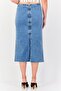 Women Washed Denim Midi Skirt, Blue - 2