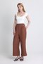Coffee High Waist Front Pleat Detail Cotton Wide Leg Pants 8014A - 6