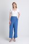 Indigo High Waist Front Pleat Detail Cotton Wide Leg Pants 8014A - 2
