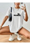 Women's Oversize White Combed Cotton T-Shirt Women's Text Printed Basic Design Printed Women's T-Shirt Short Sleeve - 8