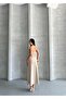 Beige Lightweight Flowy Summer Long Dress with Adjustable Straps and Stone Detail and Elastic Back - 148 - 2