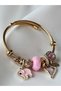 Charm Steel Bracelet Gold Pink Elephant Heart with Stone - 5