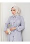 Women's Gathered Detailed Belted Buttoned Gray Dress - 3