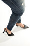 '' Rengi̇n'' Black Leather Pointed Toe Open Back 9 cm Goblet Heel Women's Shoes New Season - 2
