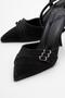 Women's 3 Buckle Heeled Shoes Black Glitter - 3