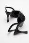 Women's 3 Buckle Heeled Shoes Black Glitter - 4