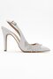 Open Women's Stiletto Shoes with Fringe Stones White Patent Leather - 2