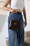 Brown Small Size Bucket Model Women's Bag Single-Compartment Crisscross Straps Shoulder and Clutch Bag