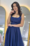 Women's Square Neck Back Tie Strap Satin Evening Dress White, Black, Navy Blue, Yellow - 2